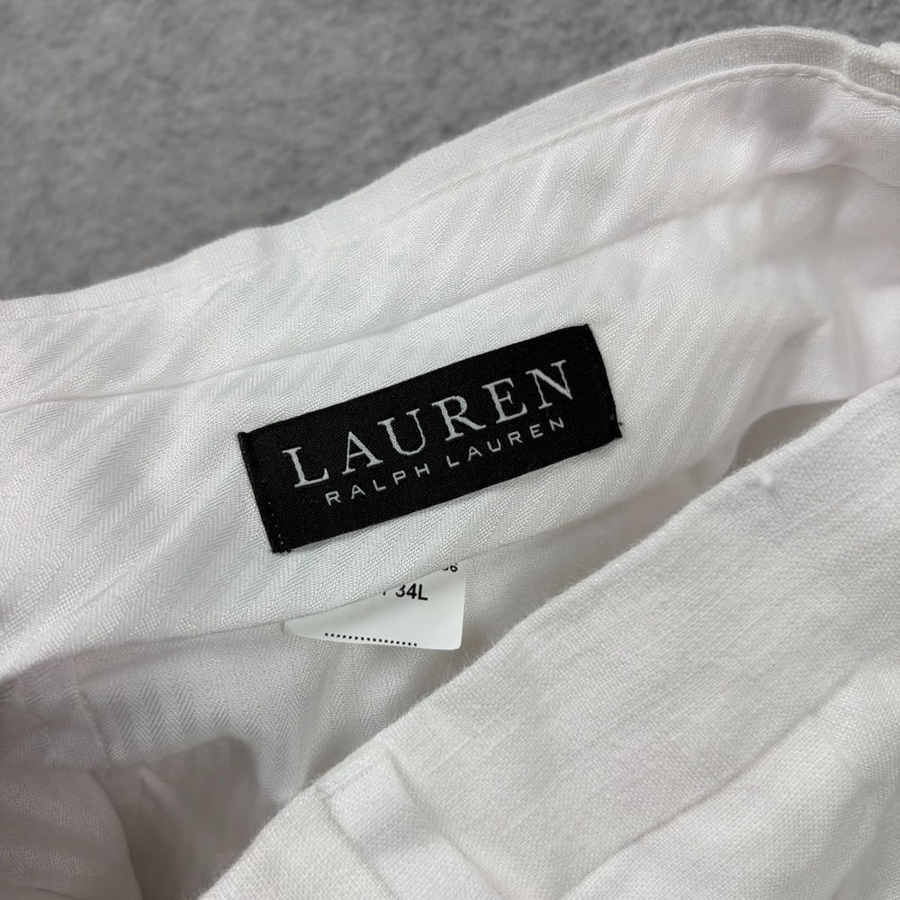 Lauren Ralph Lauren Pants Mens 34x34 White Linen Satin Lined Flat Front Trouser - Picture 3 of 10